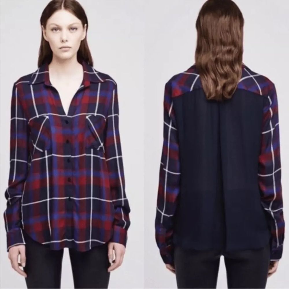 L'AGENCE Red and Blue Plaid Button Down Shirt - Picture 9 of 9